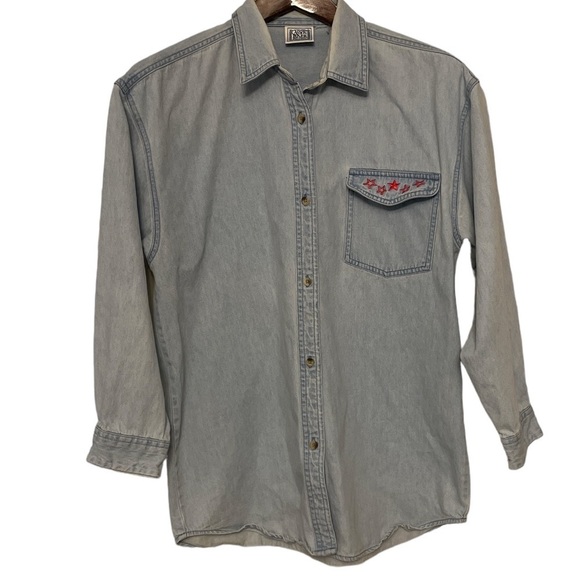 Canyon River Blues Jackets & Blazers - Vintage, Canyon River Blues, Jean Button Up with Red Embroidered Stars, Size UNK